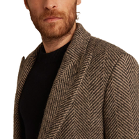Manteau Homme en Laine à Simple Boutonnage Automne/Hiver en Tweed en Forme de H Double Face Fermeture Boutonnée à Chevrons avec Poches à Rabat