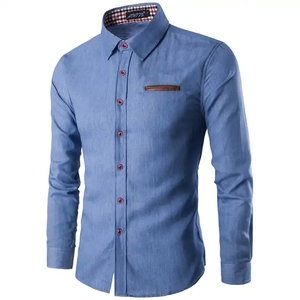 Recién llegado, camisa pesada de manga larga con un solo botón para hombre, tela de terciopelo, cuello inteligente teñido liso, transpirable para otoño, talla Xl - Product Image 5
