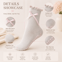 Chaussettes de Pilates personnalisées en gros, antidérapantes, avec logo en ruban, en coton jacquard, chaussettes mi-mollet, faible MOQ