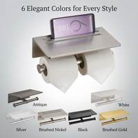 Porte-papier toilette moderne auto-adhésif avec étagère pour téléphone, gris, noir, or