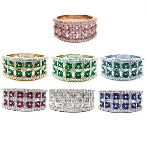 Bague demi-alliance classique en or blanc 18 carats avec diamants ronds taille brillant et émeraudes pour femme, livraison rapide depuis Hong Kong - Product Image 4