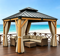 Gazebo en bois massif avec toit rigide imperméable pour extérieur, jardin ou cour arrière