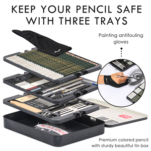 Bộ dụng cụ vẽ Kalour Art Supplies 70 món, gồm bút chì phác thảo và vẽ chuyên nghiệp trong hộp thiếc, với nhiều dụng cụ vẽ khác nhau dành cho họa sĩ - Product Image 2