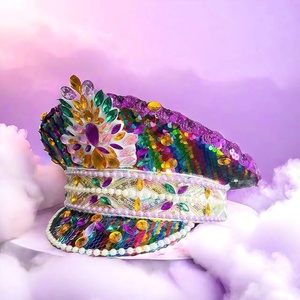 Chapeau de capitaine steampunk en strass à faible MOQ, chapeau de pirate avec logo personnalisé, idéal pour les salons d'automobiles anciennes et les soirées <span class=keywords><strong>rockabilly</strong></span> - Product Image 4