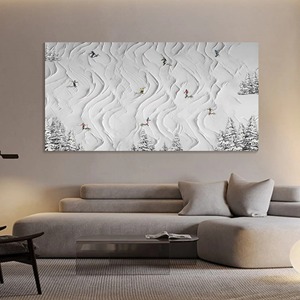 Cuadro Decorativo de Pared con Diseño de Esquí, Arte Abstracto en 3D con Textura, Pintura al Óleo Hecha a Mano, Decoración para Sala de Estar, Montaña Nevada sobre Lienzo - Product Image 3