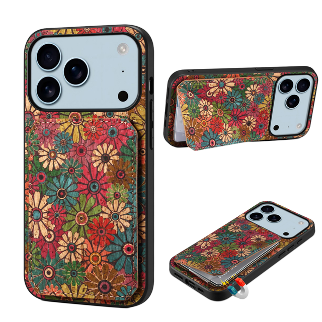 Factory With Card Slot Invisible Stand Flower Design Leather Mobile Phone Case for Iphone 17/16/15/14/13/12/11