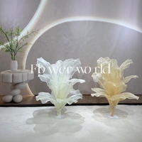 Nouvelle conception de décoration florale pour centre de table de mariage, fleurs géantes en soie organza, installation artistique, décoration de table de mariage