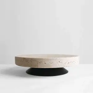 Supporto per vassoio di cioccolato in marmo travertino rotondo di colore speciale unito supporto per dessert in marmo per Ramandan