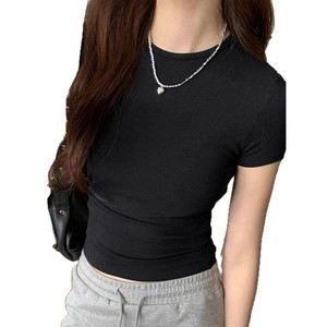 Camiseta Corta de Verano para Mujer, Elástica, Lisa, Ajustada, Básica, Versátil, de Manga Corta, al por Mayor - Product Image 4
