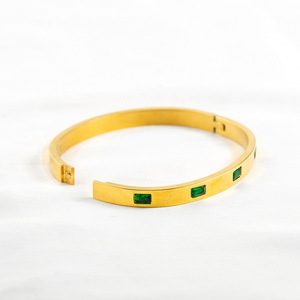 yunnique French Style Women's Gold Plated Green Diamond <b>Bracelet</b> Geometric Channel Setting Minimalist Jewelry - Product Image 4