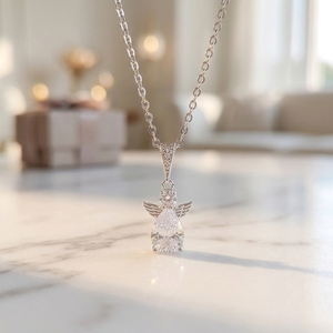 Delicado Collar de Latón con Alas de Ángel Guardián, Colgante de Zirconia en Forma de Pera y Lágrima, Joyería de Ángel para Mujer, Regalo de Navidad 2026 - Product Image 3