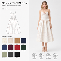 Robe midi plissée en coton naturel écologique à imprimé pois et motifs floraux, coupe trapèze, sans manches, à fines bretelles, pour l'été