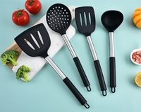 Ensemble de 15 ustensiles de cuisine en silicone avec manche en acier inoxydable, spatule noire antiadhésive, cuillère, compatible lave-vaisselle, organisateur écologique