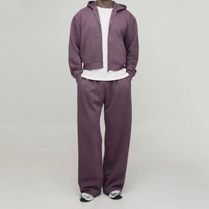 Ensemble de survêtement deux pièces pour homme, violet poussiéreux, avec sweat à capuche court zippé et pantalon de survêtement large uni - Product Image 1