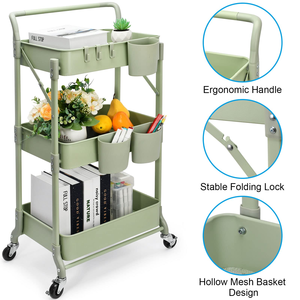 Modern Design Folding 3 Tier Storage Utility <b>Cart</b> <b>Foldable</b> Rolling Storage Rack for Kitchen Bathroom Bedroom - Product Image 5