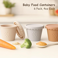 Contenants en silicone pour aliments pour bébés, lot de 6, 4 oz, ensemble de rangement pour collations pour bébés, gobelets d'alimentation pour bébés étanches et anti-fuites, compatibles congélateur et micro-ondes
