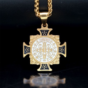 Fashion Fine Jewelry Men's Zircon Link <b>Chain</b> Gold Plated Stainless Steel Square <b>Cross</b> Pendant - Product Image 4