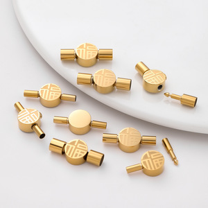Stainless Steel Gold Plated Fu Character <b>Snap</b> Fastener Round Connector For <b>Bracelet</b> Making DIY Jewelry Accessory - Product Image 1
