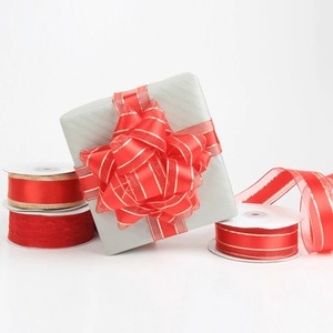 Eco-Friendly Golden Satin Polyester/Cotton Organza Ribbon Gold Edge Double Face <b>Bow</b> Printed Glitter Printed for <b>Gift</b> Packaging - Product Image 2