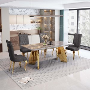 Luxury Modern Villa &amp; Hotel Apartment Dining Room Furniture Dining Table and Chair Set with <strong>Marble</strong> <strong>Top</strong> 6 Seater Home Furniture - Product Image 6