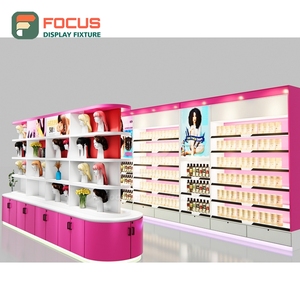 Modern Hair Wig Display Cabinet <b>Lighted</b> Glass Door Multi Layer Shelf Drawer Store Display Cabinet Unit - Product Image 5