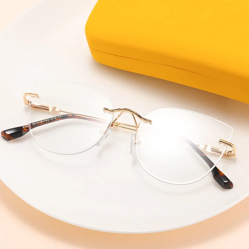 アイウェアデザイナー有名なブランドの眼鏡女性リムレス猫眼鏡フレームレスアンチブルーライトレンズ眼鏡フレーム
