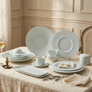 Service de vaisselle en céramique de style parisien <span class=keywords><strong>chic</strong></span>, blanc et céladon, assiettes plates, assiettes à dessert, bols, pour mariages et fêtes, non toxique - Product Image 6