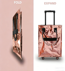 Borsa Trolley Pieghevole Portatile Nera Lucida Impermeabile Grande Capacità con Manico Telescopico - Product Image 3