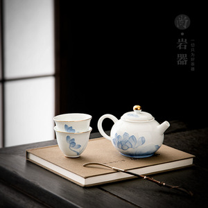 Dehua White Porcelain Kung Fu <b>Tea</b> <b>Set</b> Teapot And Two <b>Cups</b> Hand Painted Lotus Flower Complete <b>Set</b> For Business Gifts - Product Image 1