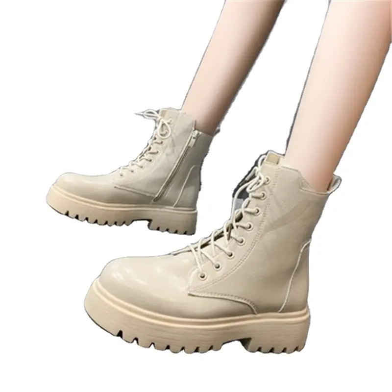 New Arrival Autumn and Winter Boots Zipper Round Toe Casual Shoes Women's Motorcycle Pu Leather Boots For Women