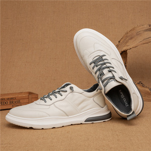 Chaussures pour hommes en cuir véritable à bout rond, lacées, avec semelle épaisse, doublure en maille respirante, semelle intermédiaire en EVA, semelle extérieure en caoutchouc, pour toutes les saisons, usage décontracté - Product Image 4