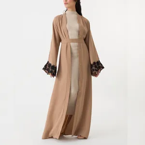 مصنع ملابس إسلامية بيع بالجملة 2024 جديد فاخر ثوب قطن دبي رمضان عباية مفتوحة للنساء فستان إسلامي للنساء