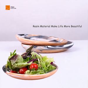 Plato de ensalada de resina con textura de mármol Aqua remolino moderno, bandeja de tocador de frutas elegante para el hogar, plato de Perfume de joyería sostenible - Product Image 2