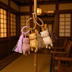 Porte-clés en bois en forme de chat, pendentif mousqueton de dessin animé, portable, pour la maison, le bureau, cadeau, décoration, ornement - Product Image 1