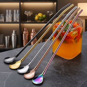 Stainless Steel Drinking <b>Straws</b> 5 Pack Reusable <b>Metal</b> Cocktail Stirrers Modern Bar Accessories Rainbow - Product Image 4