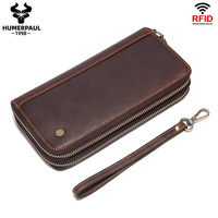 HUMERPAUL Dompet Ponsel Vintage Kulit Pria, Dompet Telepon Genggam Panjang Sederhana Organizer Uang Bergaya Vintage