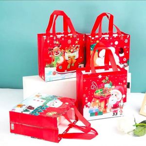 Bolsas de Regalo Navideñas Festivas, Bolsas de Compras para las Fiestas, con Diseño de Santa Claus, Muñeco de Nieve, Reno y Árbol, Reutilizables, de Tela No Tejida - Product Image 5
