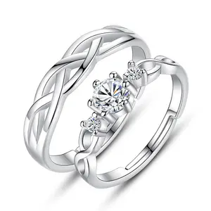 Custom Minimalist Adjustable Open Couple ring Fashion Jewelry Women Wedding Ring Set In Diamond Engagement Ring
