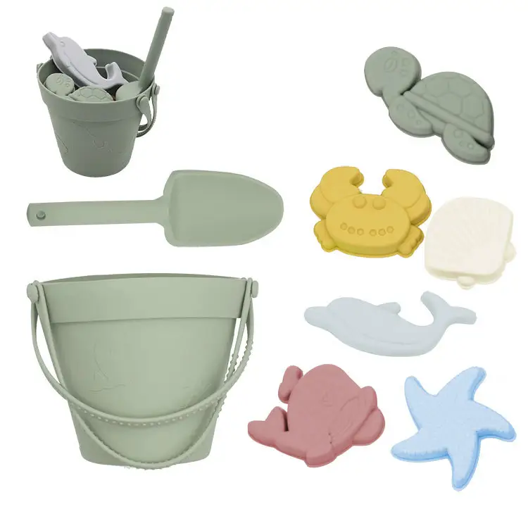 Allogogo Silicone secchio da spiaggia Set 2024 estate bambini gioco all'aperto giocattoli Eco Friendly spiaggia secchio di sabbia per bambini