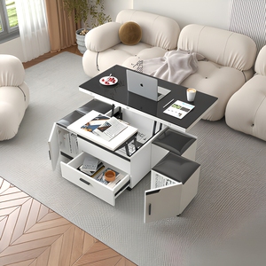 Tavolo da Caffè <span class=keywords><strong>e</strong></span> Pranzo 2-in-1 Sollevabile ed Estensibile, Pieghevole <span class=keywords><strong>e</strong></span> Mobile, Decorativo in Legno <span class=keywords><strong>e</strong></span> Vetro, Minimalista per Case Piccole - Product Image 1