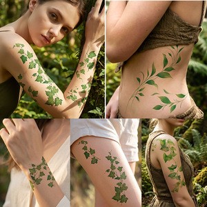Autocollant de tatouage temporaire en forme de feuille, impression numérique, film PET, application sur bras, taille unique, imperméable, durable 1 à 3 semaines - Product Image 1