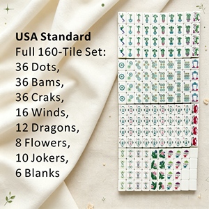 Precision Deep Engraved <b>Mahjong</b> Tiles With Green Leaf And Blue Flower Design Durable Plastic <b>Set</b> For Classic Game Play - Product Image 1