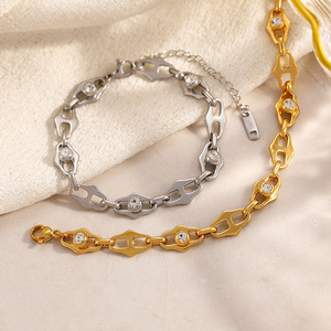 Pulsera de Acero Inoxidable con Cierre en Forma de Nariz de Cerdo, Diseño Geométrico, Engaste de Bisel, Joyería Unisex para Uso Diario - Product Image 4