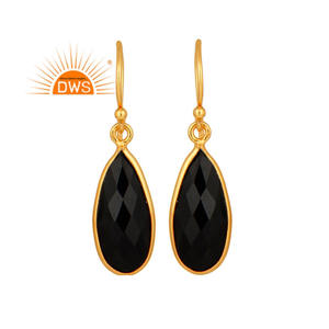 Black Onyx Gemstone <b>Earring</b> Drop Designer Gold Plated Silver <b>Earring</b> Jewelry Supplier <b>Hook</b> <b>Earrings</b> - Product Image 1