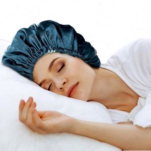 Bonnet de nuit en satin double couche réversible avec logo personnalisé, bonnet de sommeil tendance, bande élastique douce, usage quotidien décontracté, vente en gros - Product Image 3