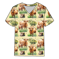 T-shirt décontracté pour homme à manches courtes, col en V, coupe régulière, respirant, imprimé numérique à texture de bambou, vente en gros été 2025