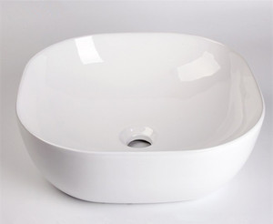 Lavabo en céramique élégant blanc brillant à poser, avec finition nano sans joint, résistant aux rayures, pour projets hôteliers - Product Image 3