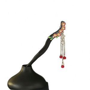 Horquilla de pelo vintage china con diseño de espada floral, elegante para mujer, con borla de perlas, imitación de madera de ébano - Product Image 6