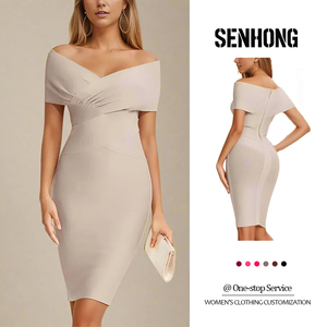 Vestido <span class=keywords><strong>de</strong></span> Fiesta Midi <span class=keywords><strong>de</strong></span> Rayón con Hombros Descubiertos, Sexy y Ajustado, <span class=keywords><strong>de</strong></span> Alta Calidad, Nuevo, para Mujer, Estilo Club, para Celebridades - Product Image 1