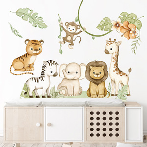 Stickers muraux <span class=keywords><strong>animaux</strong></span> de la forêt dessin animé mignon pour chambres d'enfants garçons chambre de bébé décoration Jungle éléphant girafe Lion singe papier peint - Product Image 3